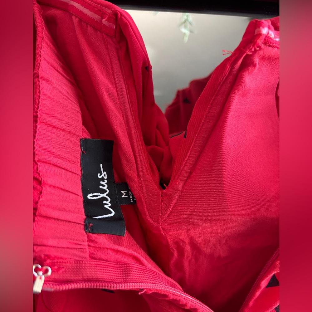 Lulus Nectar Red Print Strapless Tie-front Jumpsuit - Size M - Picture 9 of 11